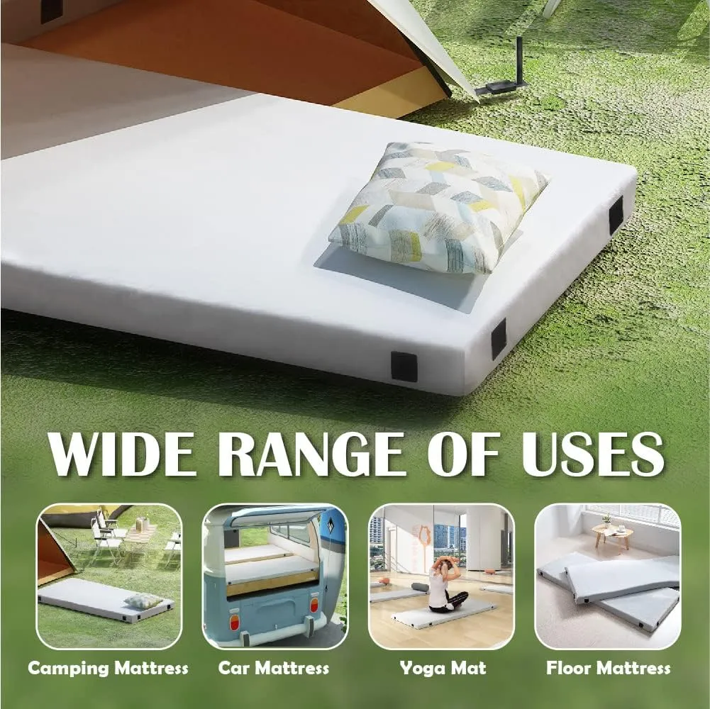 CertiPUR-US Memory Foam Camping Mattress Twin XL (79"×38"×2.5"), Portable Roll Up Sleep Mat for Travel, Floor, Tent, Outdoor Tent Mattress Pad, Removable Cover Travel Bag White