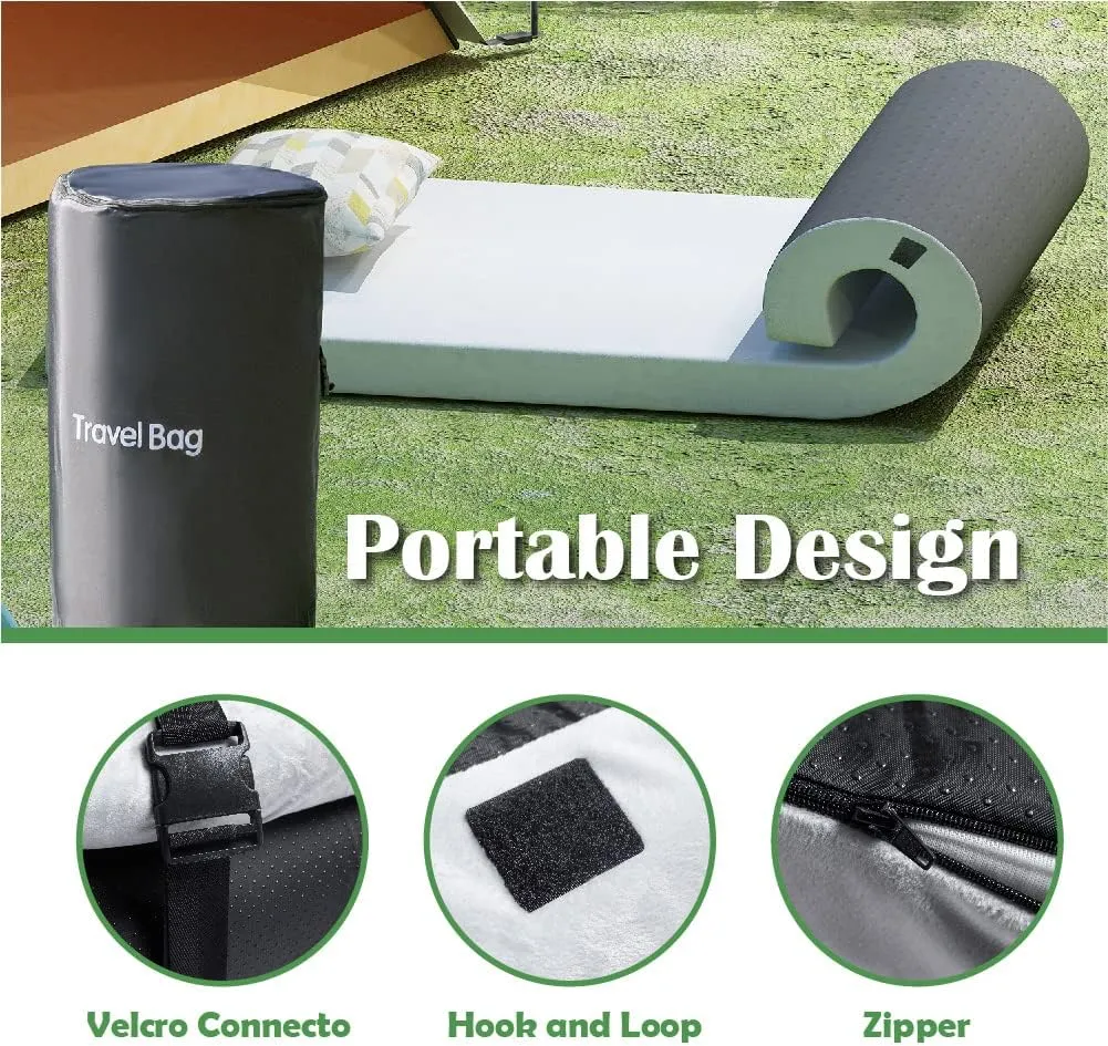 CertiPUR-US Memory Foam Camping Mattress Twin XL (79"×38"×2.5"), Portable Roll Up Sleep Mat for Travel, Floor, Tent, Outdoor Tent Mattress Pad, Removable Cover Travel Bag White