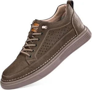CERYTHRINA Men's Invisible Height Increasing Elevator Shoes 2.5 Inches Taller Height Casual Sneakers Comforts Leather Skeleton Shoes