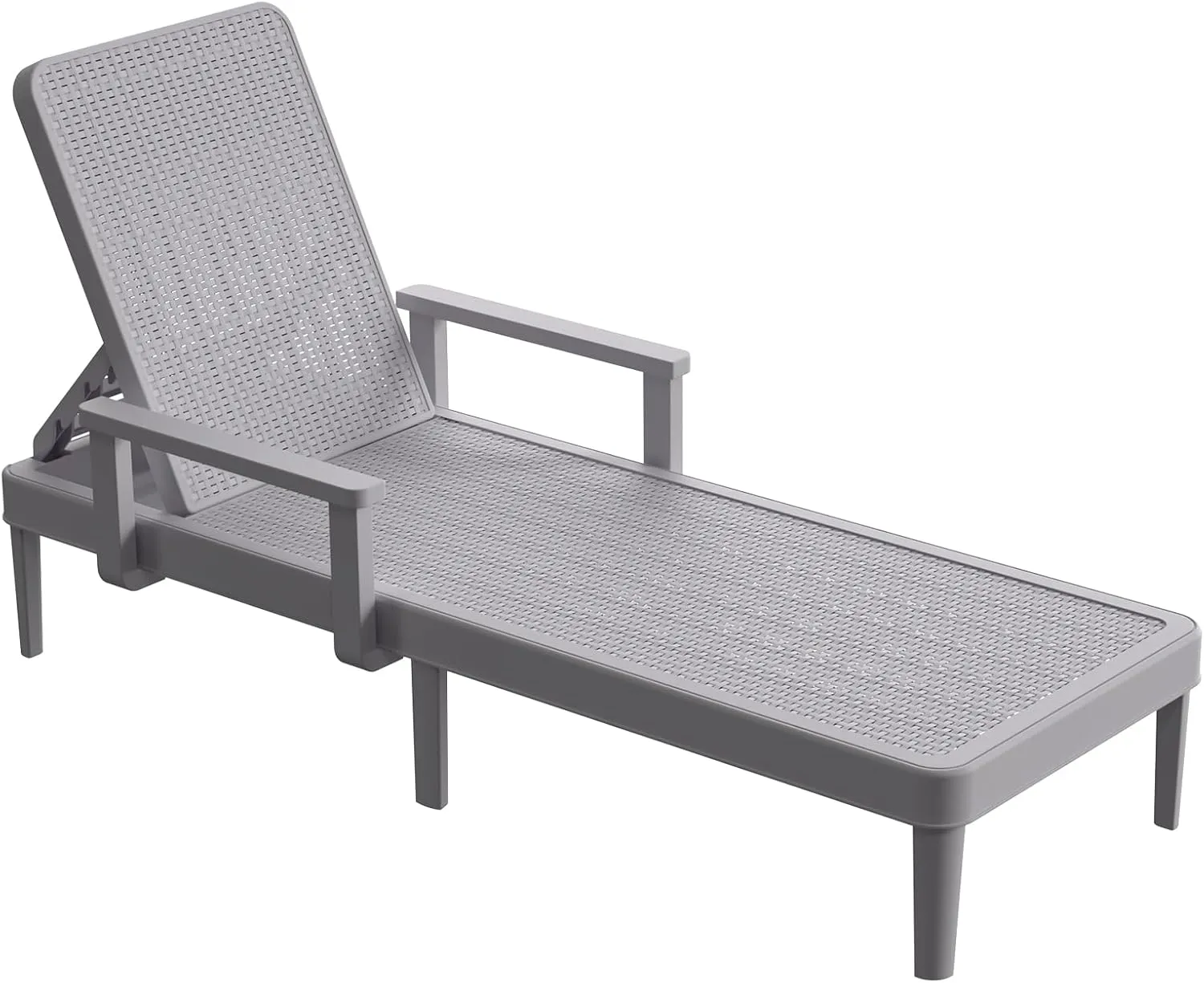 Chaise Lounge Chair Outdoor - 5 Position Adjustable Backrest with Armrest, 300lb Weight Capacity for Pool, Waterproof, Resin, Light Grey