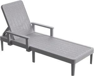 Chaise Lounge Chair Outdoor - 5 Position Adjustable Backrest with Armrest, 300lb Weight Capacity for Pool, Waterproof, Resin, Light Grey