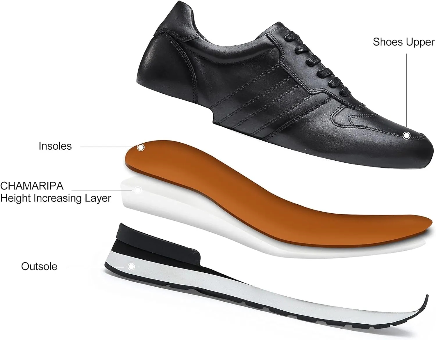 CHAMARIPA Men's Height Increasing Elevator Shoes Invisible Sneakers Lifting Shoes Hidden Heel Trainers