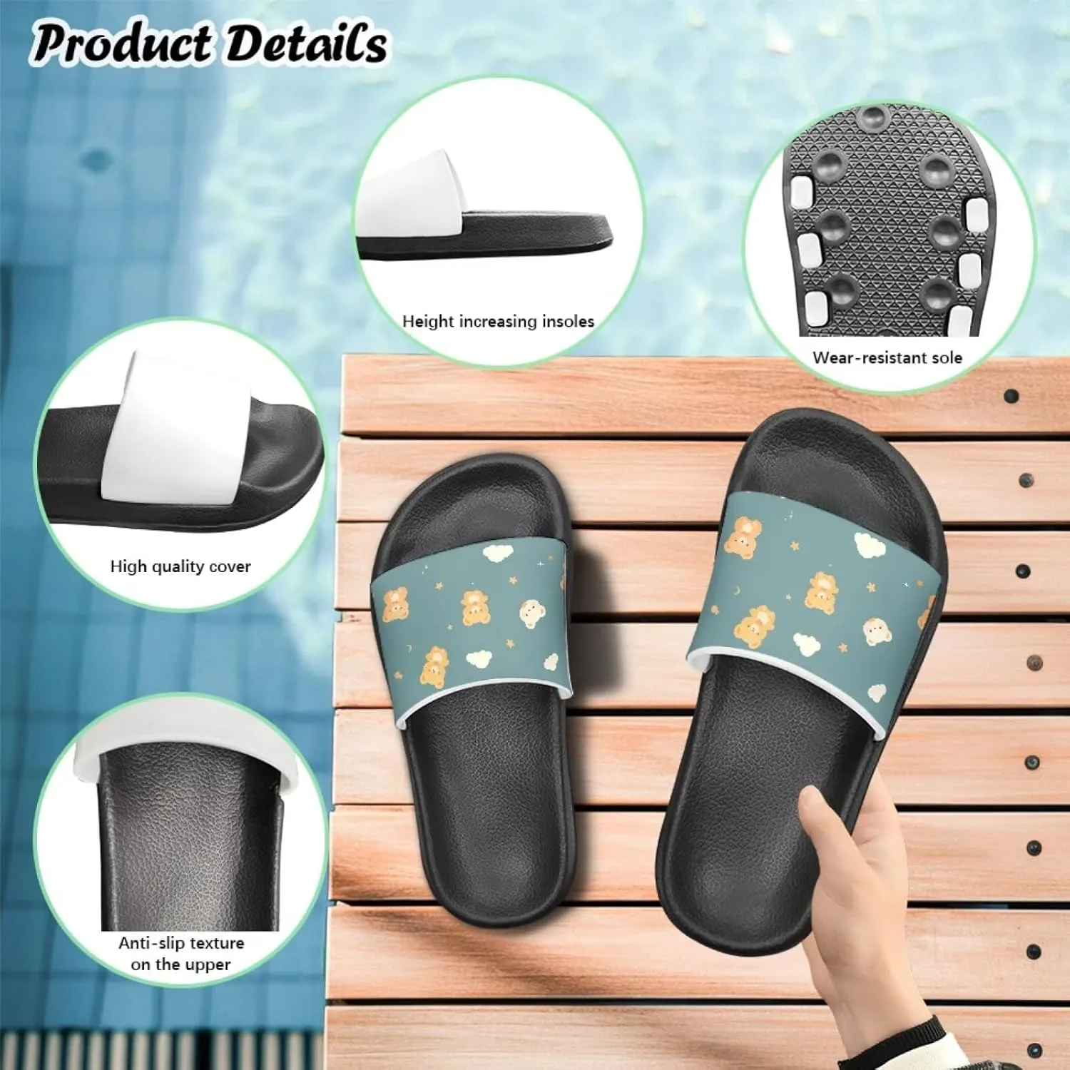 Children's Slippers Beach Sandals Slide Sandals Filp-Flops for Kids Girls Gift for Daughters Little Sisters Black