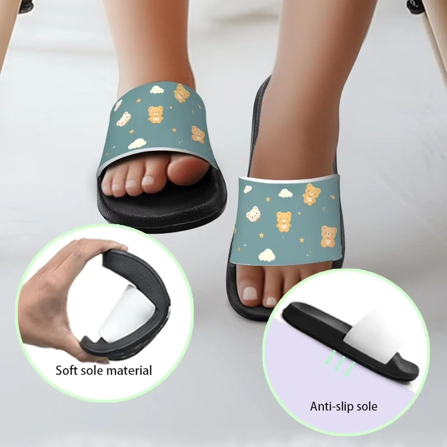 Children's Slippers Beach Sandals Slide Sandals Filp-Flops for Kids Girls Gift for Daughters Little Sisters Black