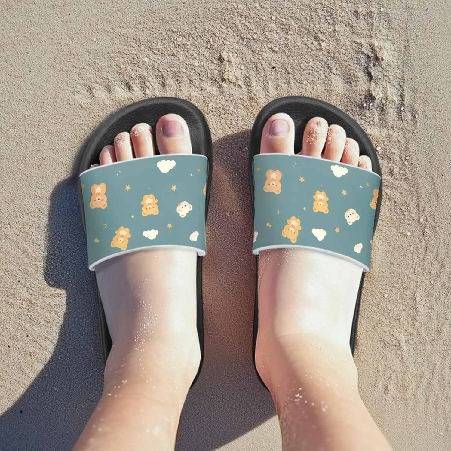 Children's Slippers Beach Sandals Slide Sandals Filp-Flops for Kids Girls Gift for Daughters Little Sisters Black