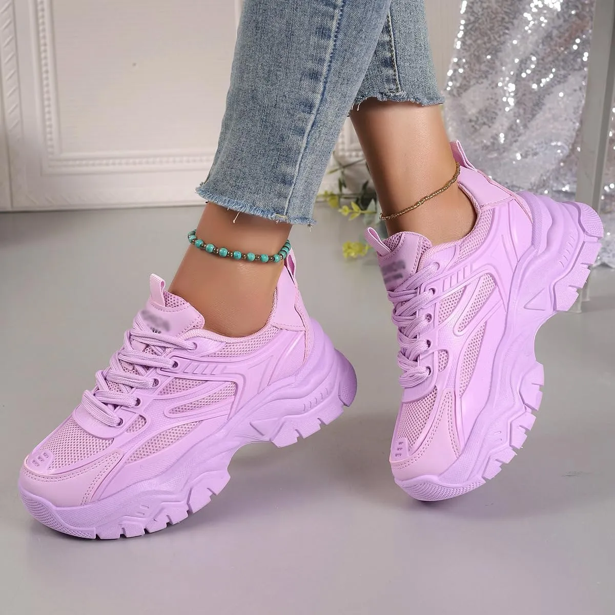 Chunky Sneakers for Women & Girls Summer – Thick Sole PU Leather Platform Walking Shoes with Anti-Slip Sole