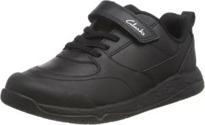 Clarks Steggystride K Sneakers for Kids, Black Leather, 16.5 cm