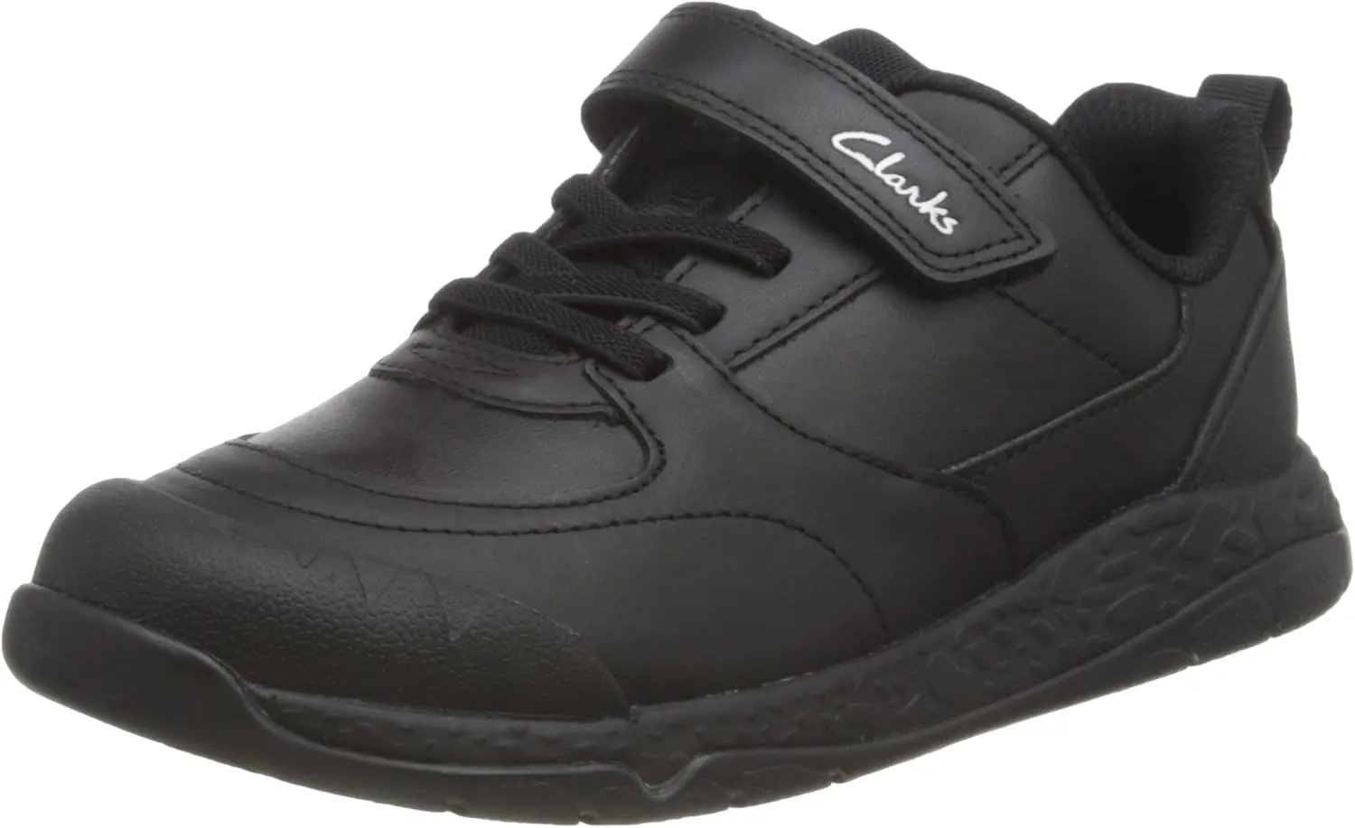 Clarks Steggystride K Sneakers for Kids, Black Leather, 16.5 cm