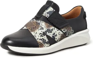 Clarks Women's Low-Top Sneakers, Black Leather Snake Combi, 8.5