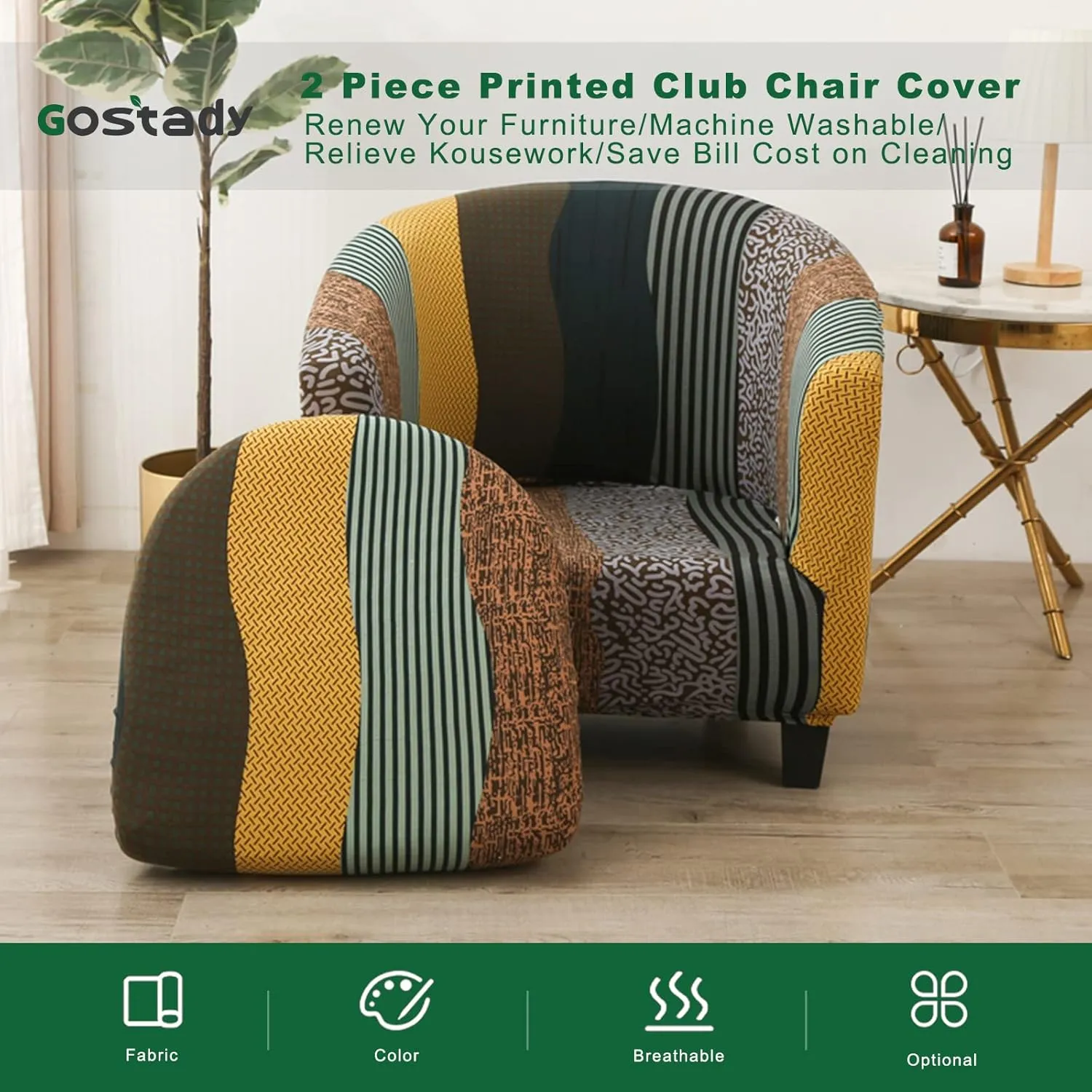 Club Chair Slipcover 2 Piece Printed Tub Chair Slipcover Soft Stretch Printed Round Barrel Chair Covers Armchair Covers Furniture Protector for Living Room Hotel Counter Cafe (Color 01)