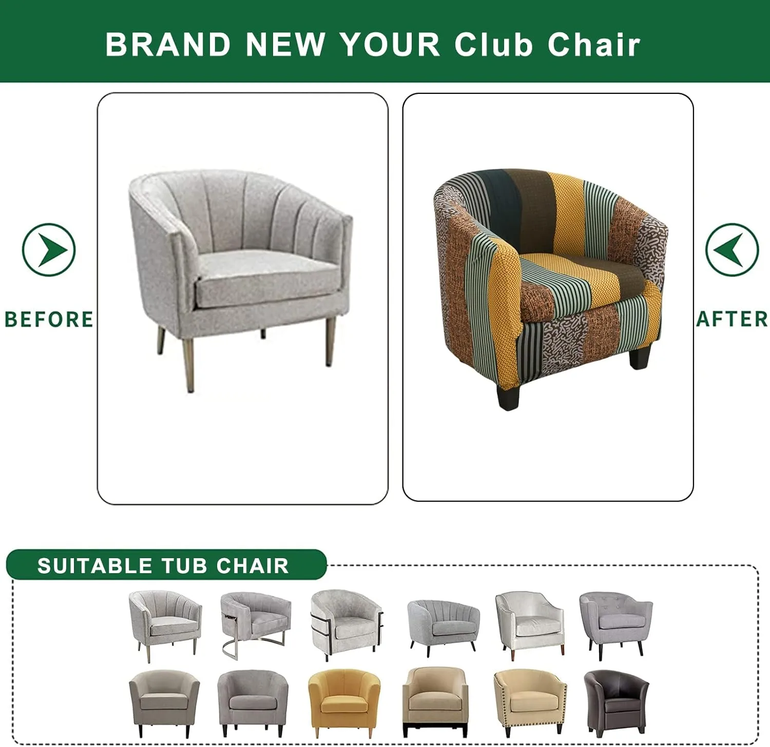 Club Chair Slipcover 2 Piece Printed Tub Chair Slipcover Soft Stretch Printed Round Barrel Chair Covers Armchair Covers Furniture Protector for Living Room Hotel Counter Cafe (Color 01)