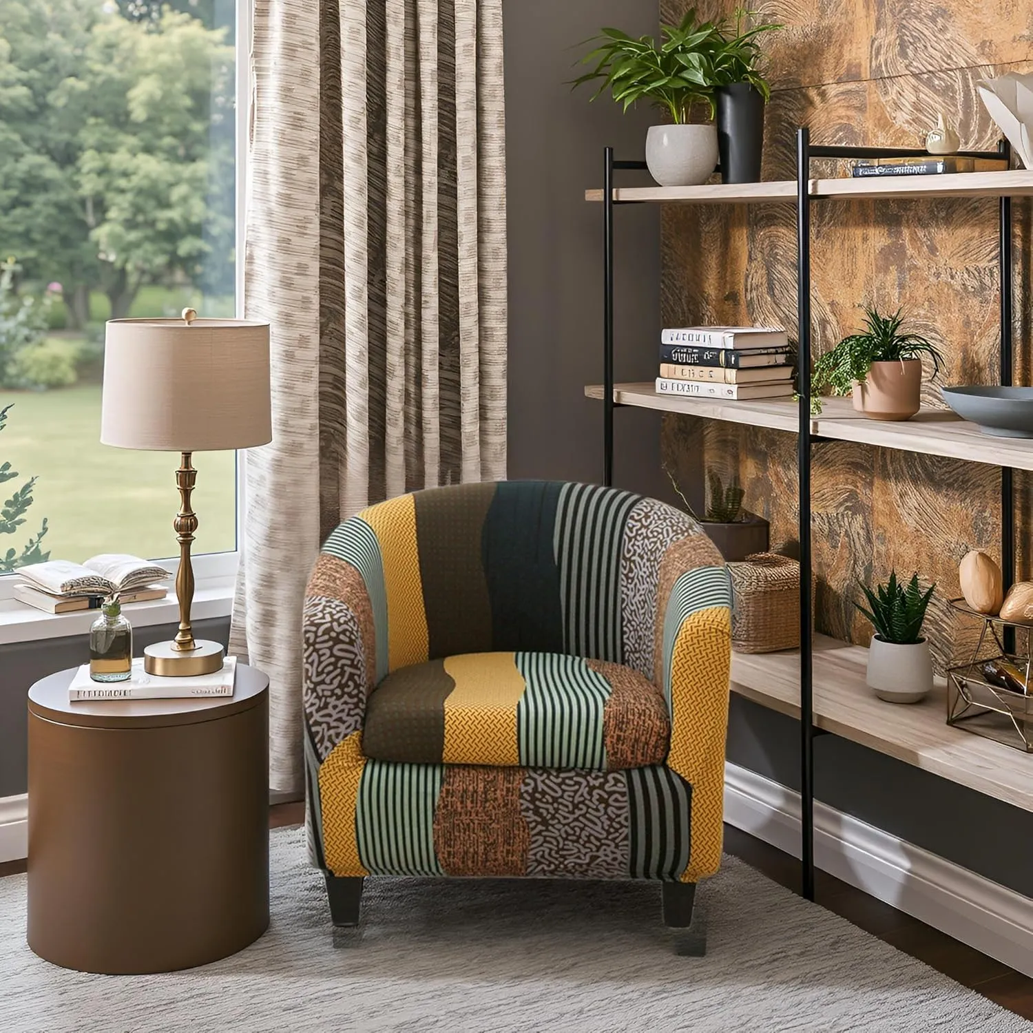 Club Chair Slipcover 2 Piece Printed Tub Chair Slipcover Soft Stretch Printed Round Barrel Chair Covers Armchair Covers Furniture Protector for Living Room Hotel Counter Cafe (Color 01)