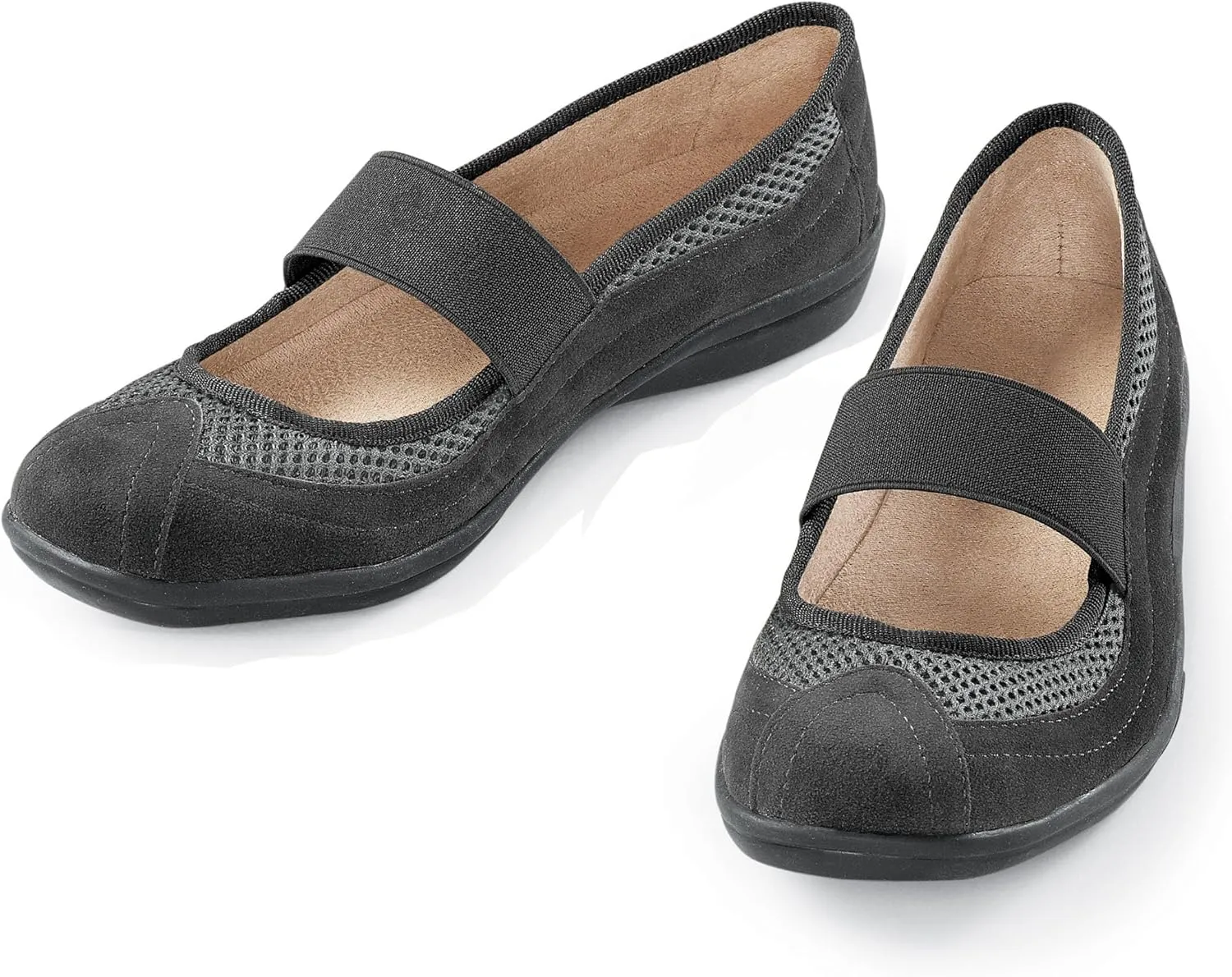 Collections Etc Women's Extra-Wide Width Mary Jane Strap Shoes Black 6