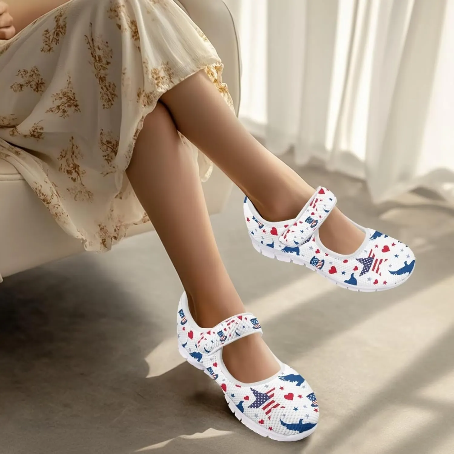 Coloranimal Mary Jane Flats Shoes for Women Dressy Casual Womens Mary Jane Shoes Magic Sticker Slip On Shoes Falts Shoes Mesh Ballet Shoes