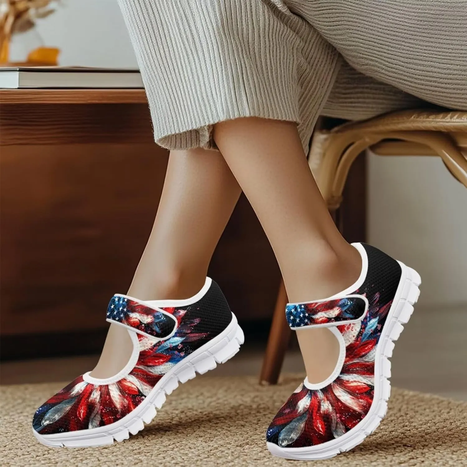 Coloranimal Mary Jane Flats Shoes for Women Dressy Casual Womens Mary Jane Shoes Magic Sticker Slip On Shoes Falts Shoes Mesh Ballet Shoes