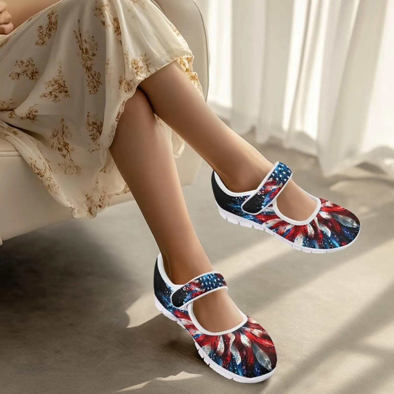 Coloranimal Mary Jane Flats Shoes for Women Dressy Casual Womens Mary Jane Shoes Magic Sticker Slip On Shoes Falts Shoes Mesh Ballet Shoes