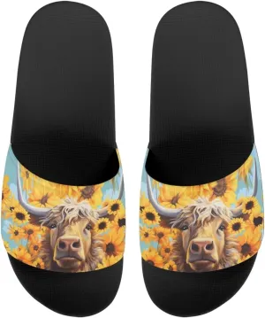Coloranimal Women's Slide Sandals,American Flag Eagle Sunflower Skull Floral Slip-on House Slippers for Women Size 36-45