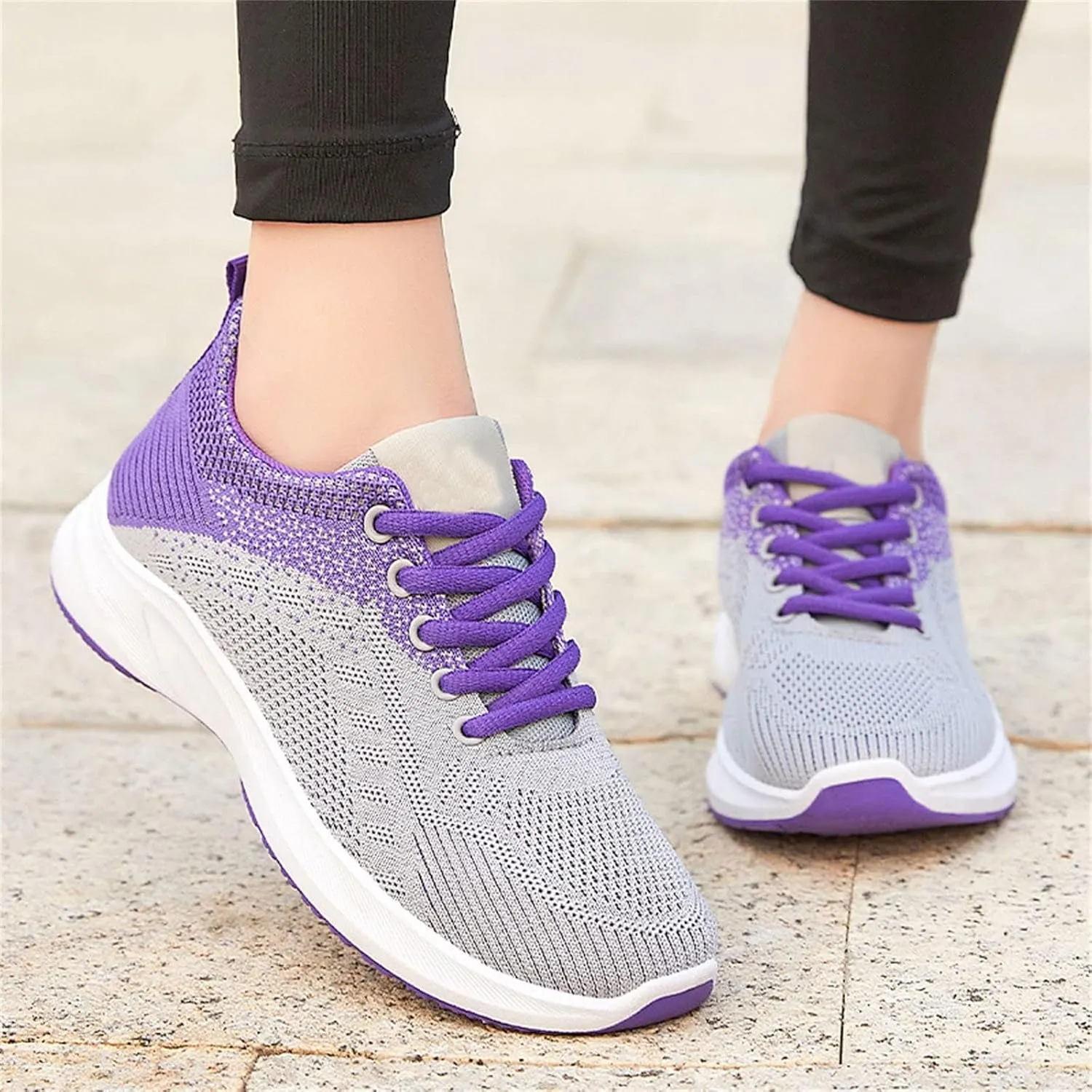 Comfortable Shoes for Women Non Slip Lightweight Fashion Running Shoes Breathable Mesh Knit Sneakers Casual Walking Athletic Outdoor Shoe On Feet All Day