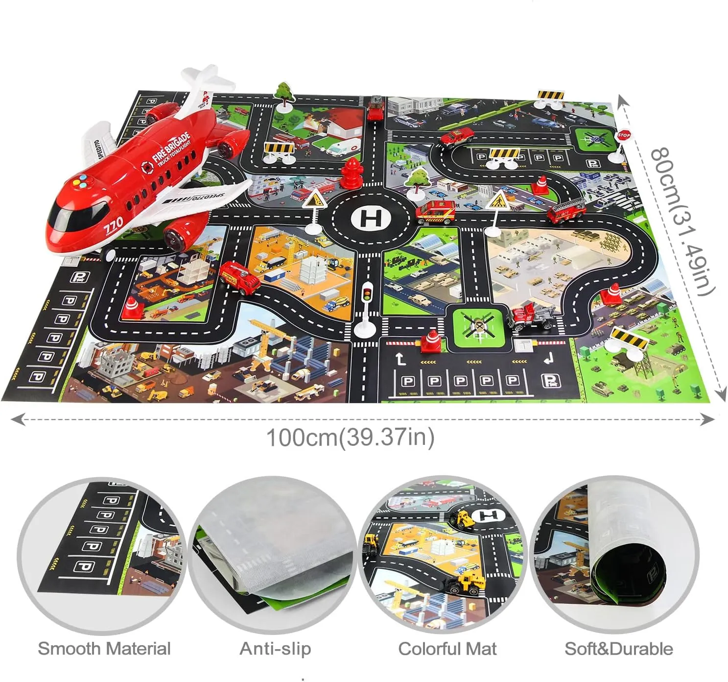 Coolplay Red Airplane Toy Set - Rescue Fire Truck & Ambulance Car with Lights & Sound for Boys 3-6 Years