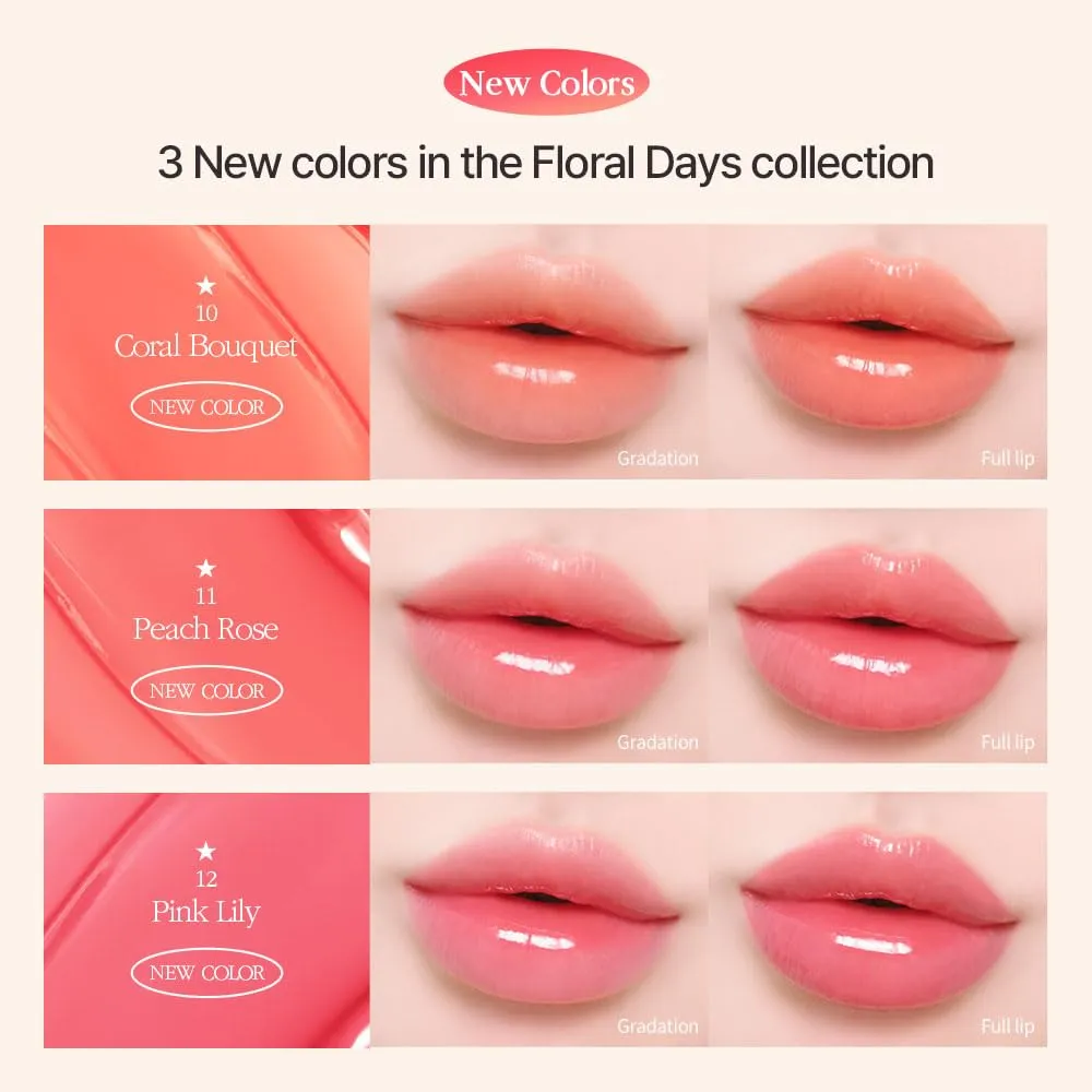 COSNORI Flow Wave Lip Tint - Vegan Glassy Lip Gloss, Lightweight & Long-lasting, Plant-derived Oil Moisturizer, K-Beauty (10 CORAL BOUQUET)