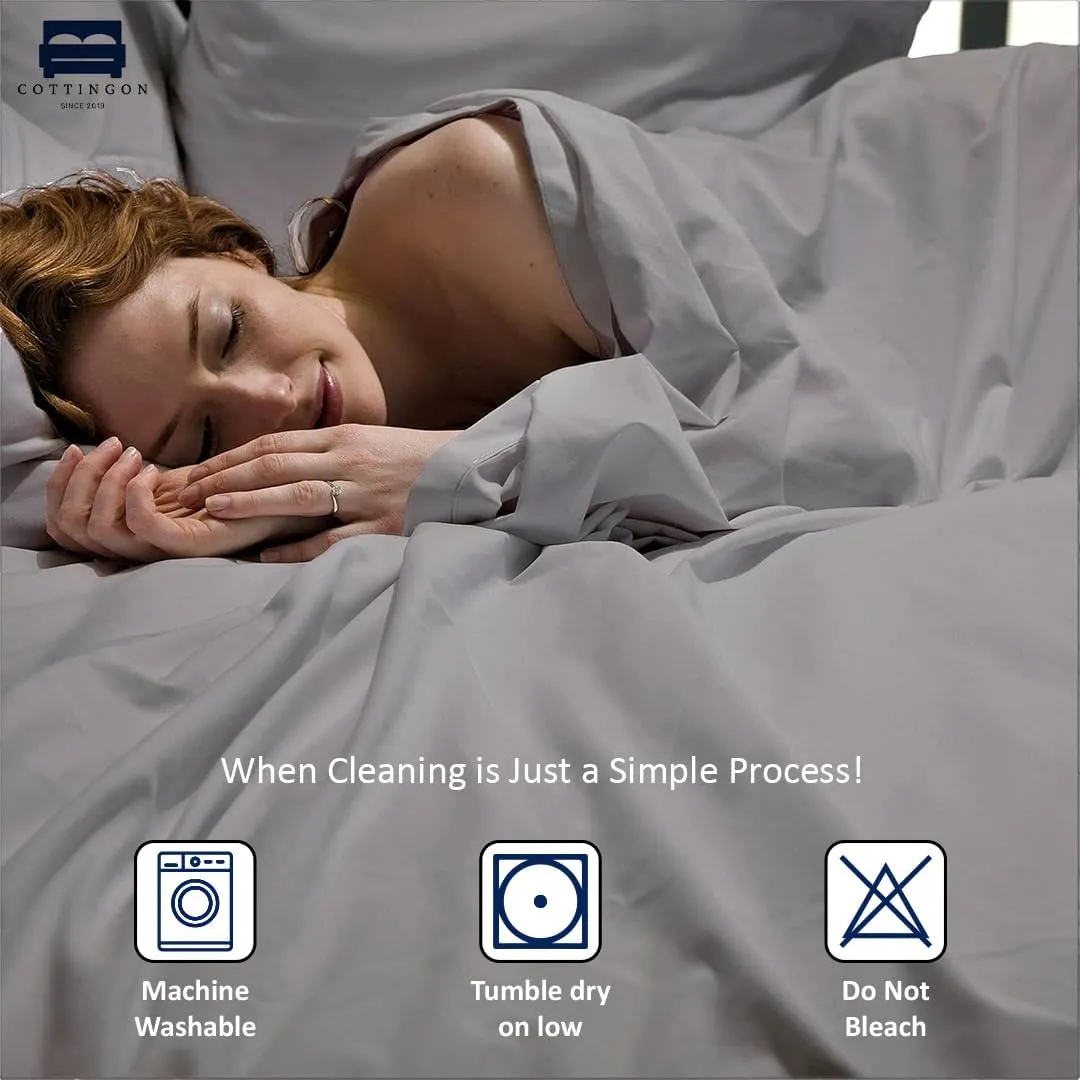 Cottingon,Premium 100% Egyptian Cotton,Flex Top King Sheets for Sleep Number Beds 16" Deep,King 34" - Light Grey