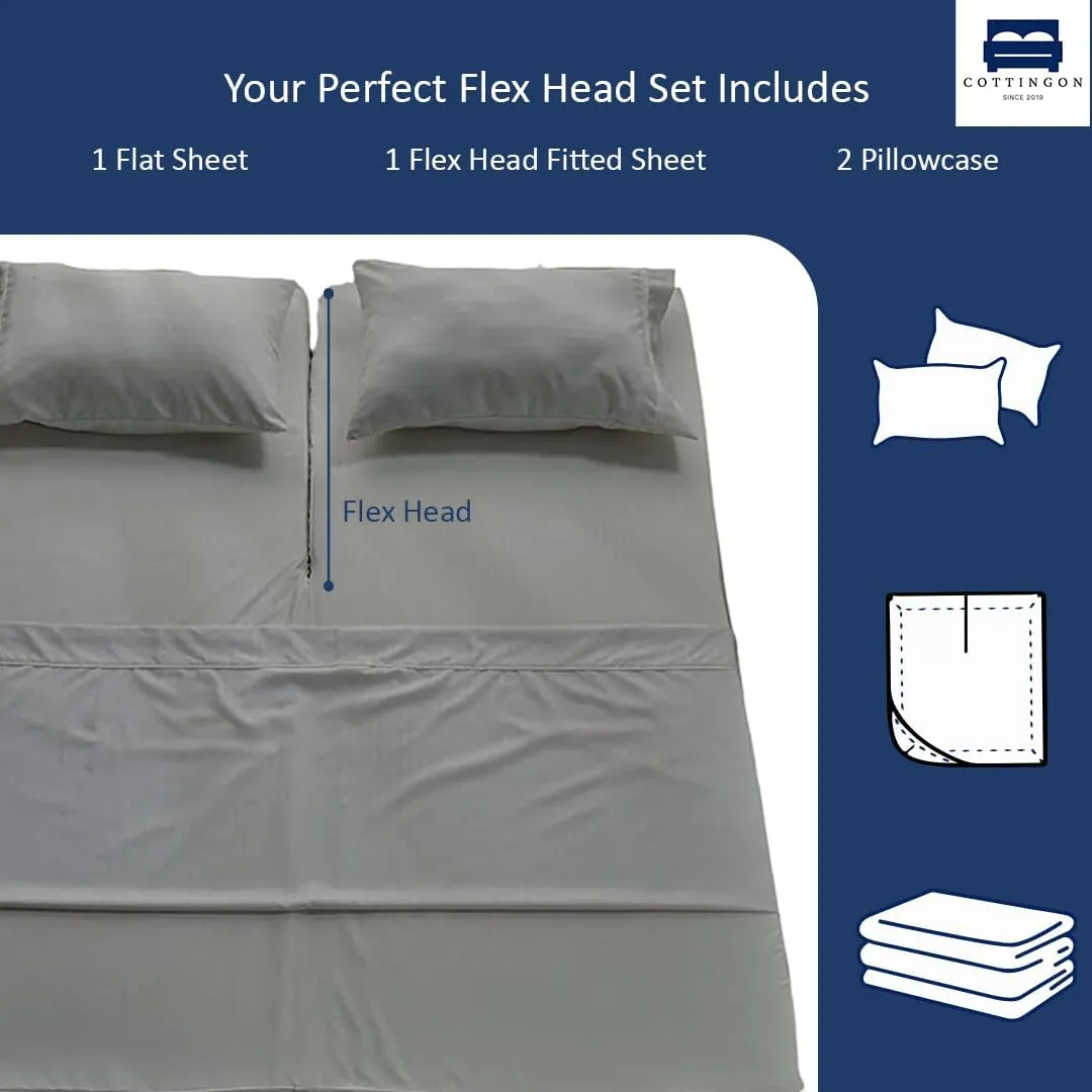 Cottingon,Premium 100% Egyptian Cotton,Flex Top King Sheets for Sleep Number Beds 16" Deep,King 34" - Light Grey