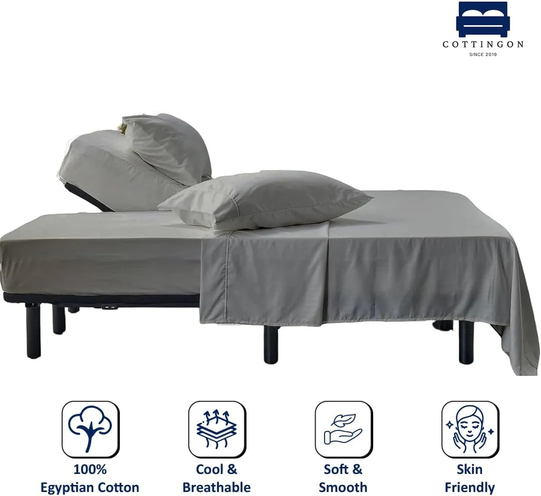 Cottingon,Premium 100% Egyptian Cotton,Flex Top King Sheets for Sleep Number Beds 16" Deep,King 34" - Light Grey