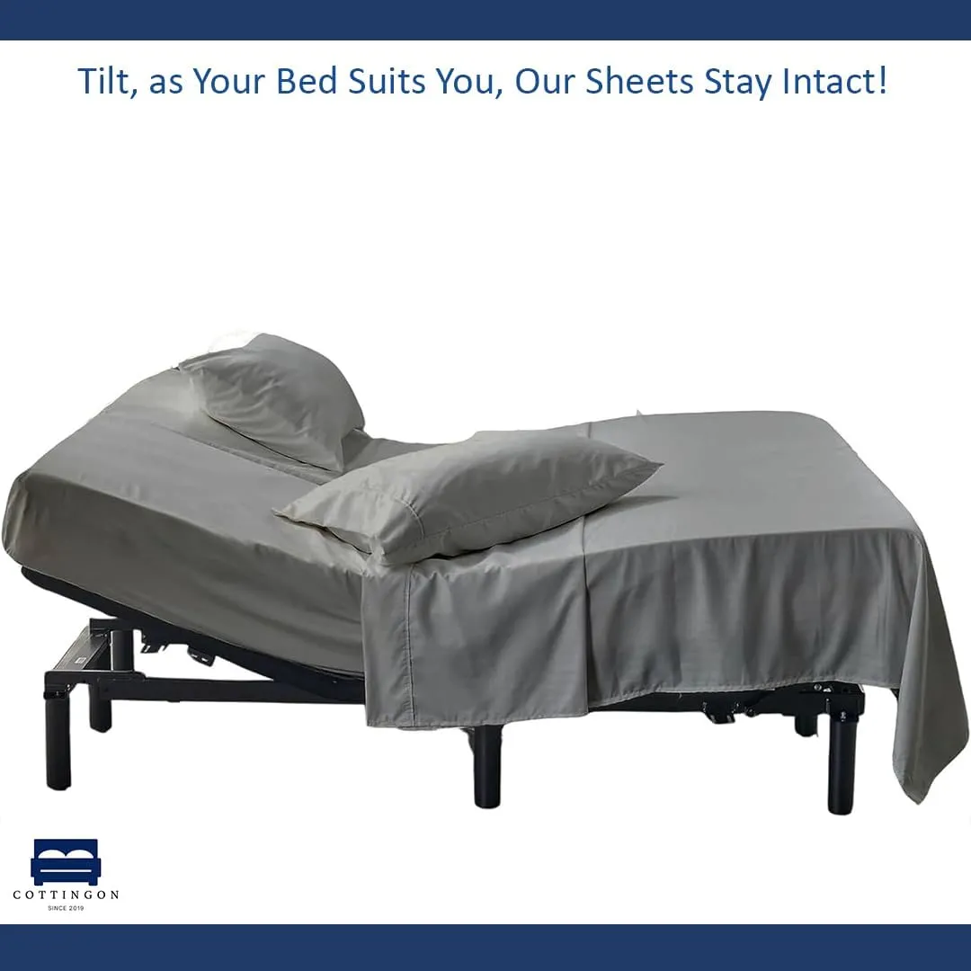 Cottingon,Premium 100% Egyptian Cotton,Flex Top King Sheets for Sleep Number Beds 16" Deep,King 34" - Light Grey