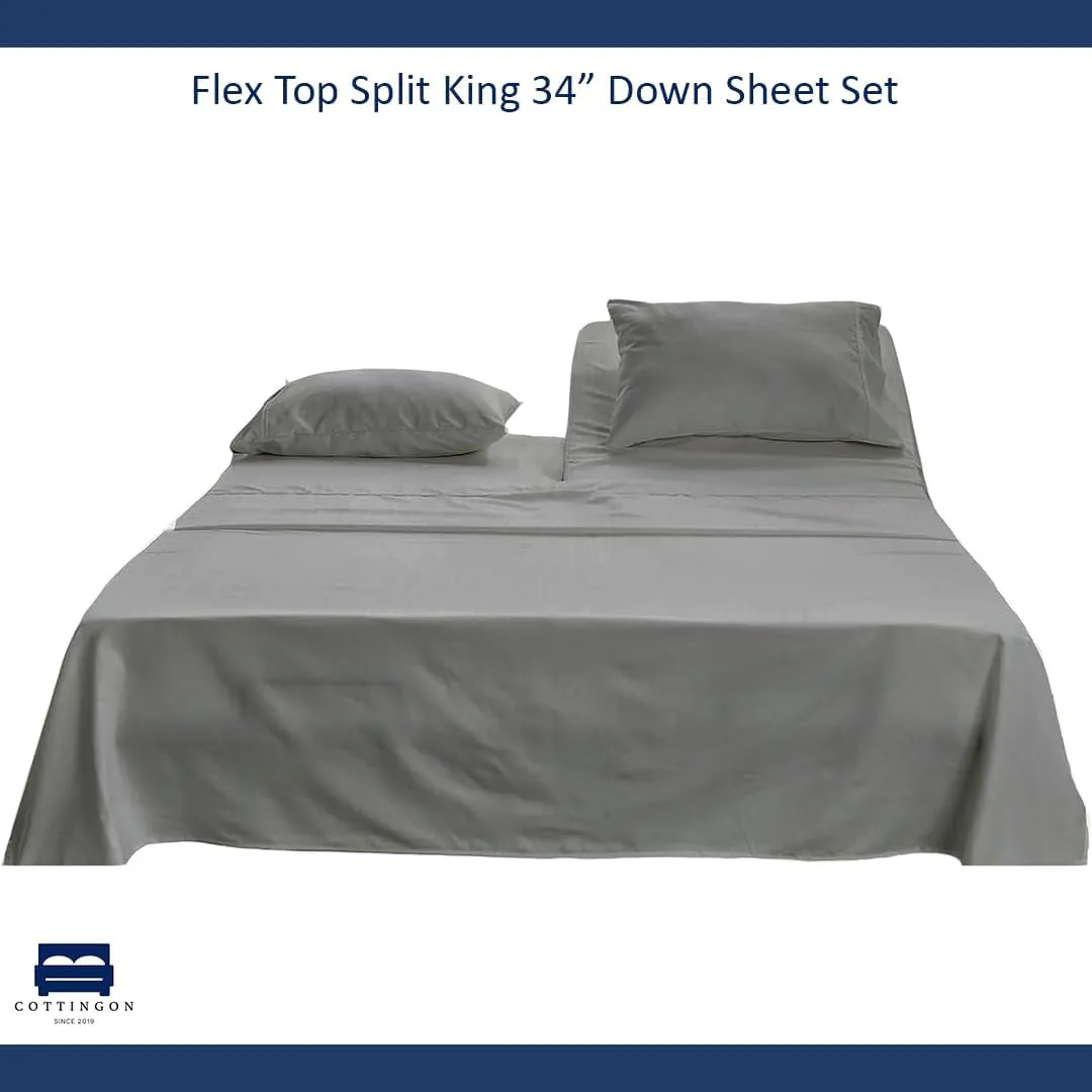 Cottingon,Premium 100% Egyptian Cotton,Flex Top King Sheets for Sleep Number Beds 16" Deep,King 34" - Light Grey