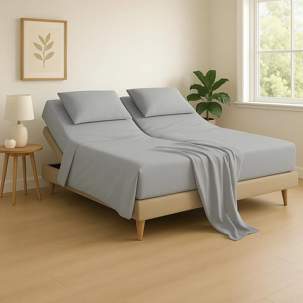 Cottingon,Premium 100% Egyptian Cotton,Flex Top King Sheets for Sleep Number Beds 16" Deep,King 34" - Light Grey