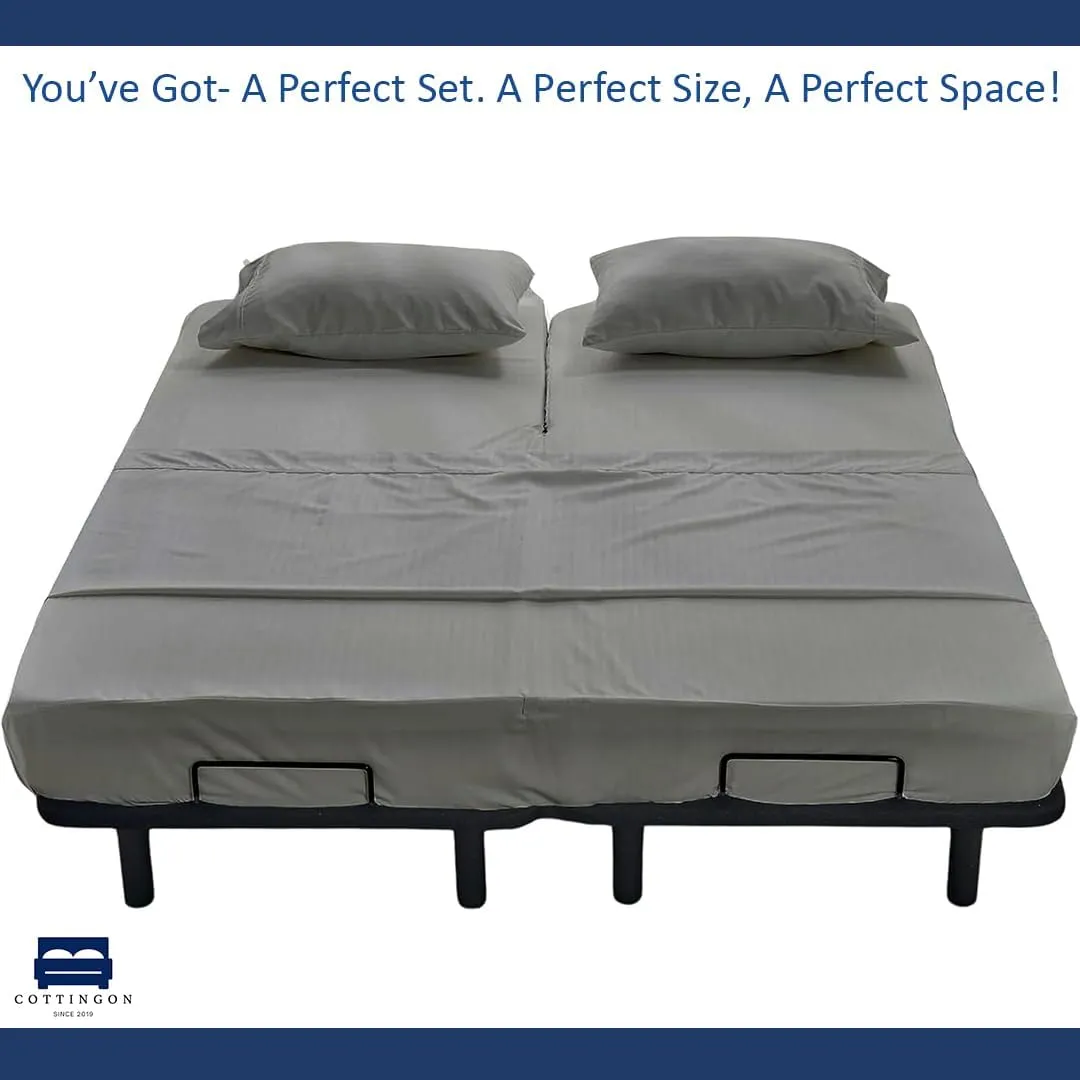 Cottingon,Premium 100% Egyptian Cotton,Flex Top King Sheets for Sleep Number Beds 16" Deep,King 34" - Light Grey