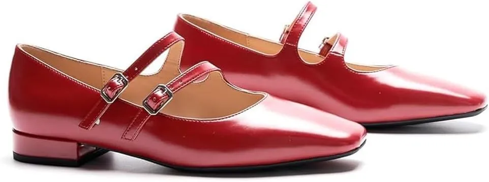 C.Paravano Luxury Mary Jane Ballet Flats: Adjustable Double Straps & Square Toe|Premium Comfort for Gallery Openings, Spring Brunches|Style w/Midi Skirts or Cropped Trousers