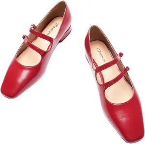 C.Paravano Luxury Mary Jane Ballet Flats: Adjustable Double Straps & Square Toe|Premium Comfort for Gallery Openings, Spring Brunches|Style w/Midi Skirts or Cropped Trousers