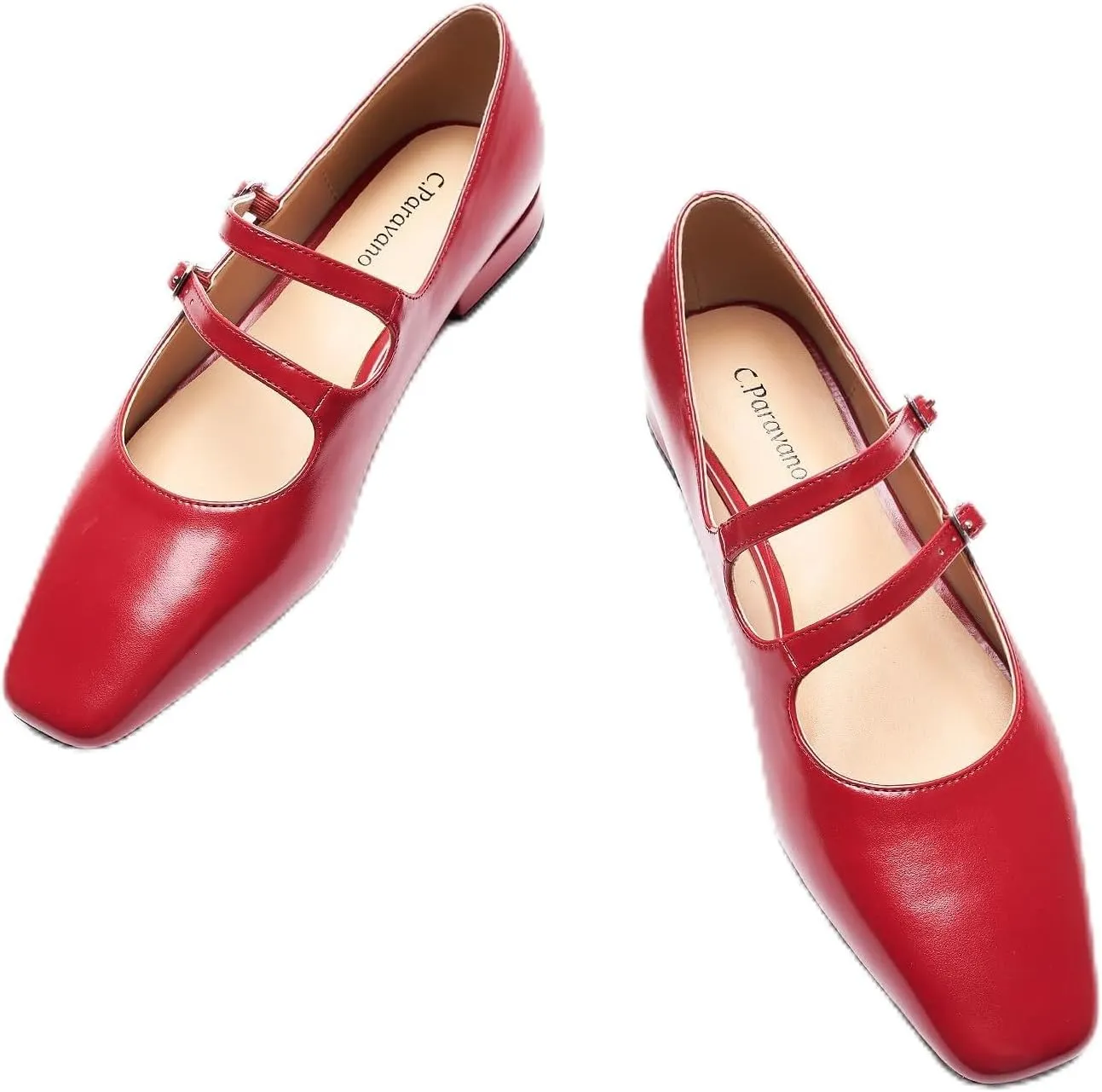 C.Paravano Luxury Mary Jane Ballet Flats: Adjustable Double Straps & Square Toe|Premium Comfort for Gallery Openings, Spring Brunches|Style w/Midi Skirts or Cropped Trousers