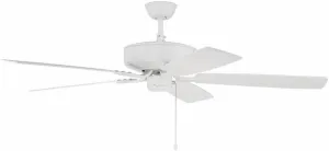 Craftmade P52W5-52WWOK Pro Plus 52" Ceiling Fan with Pull Chain, 5 Reversible White/Washed Oak MDF Blades, White