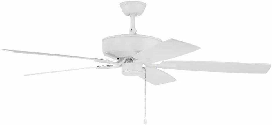 Craftmade P52W5-52WWOK Pro Plus 52" Ceiling Fan with Pull Chain, 5 Reversible White/Washed Oak MDF Blades, White