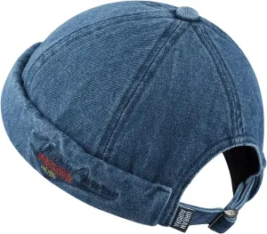 Croogo Denim Docker Hat Fashion Brimless Beanie Hat Retro Worker Skull Cap Rolled Cuff Sailor Cap Hip Hop Dancing Watch Cap