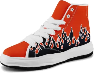 Custom Flame High-Top Platform Sneakers, Fashion Chunky Elevated Canvas Trainers for Streetwear Race Casual Footwear