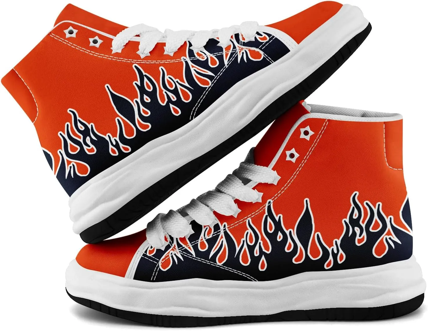 Custom Flame High-Top Platform Sneakers, Fashion Chunky Elevated Canvas Trainers for Streetwear Race Casual Footwear