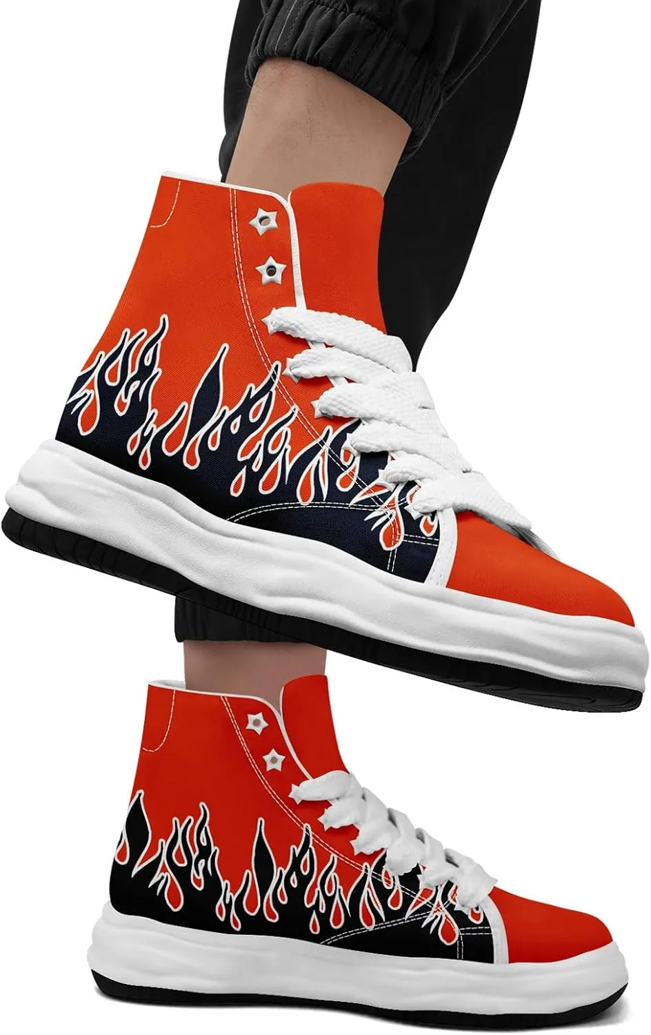 Custom Flame High-Top Platform Sneakers, Fashion Chunky Elevated Canvas Trainers for Streetwear Race Casual Footwear