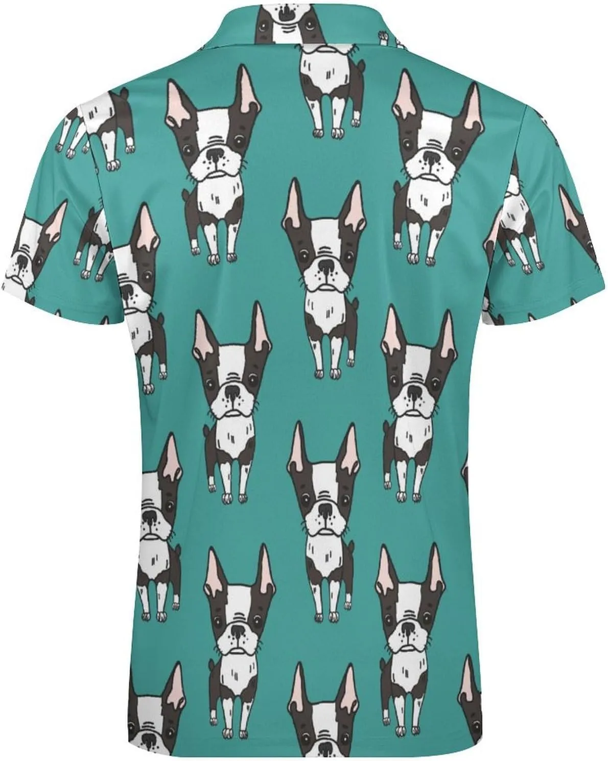 Cute Boston Terrier Men's Polo Shirts Casual Short Sleeve T Shirt Zippered Golf Top Tee