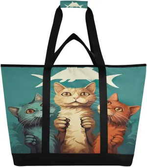 Cute Cats Reusable Insulated Lunchbox Cooler Bag, Leakproof Kitchen Grocery Bag Collapsible Portable Cooler Tote Bag for Picnic, Camping, Office, Travel