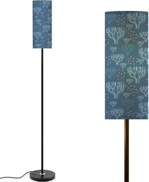 Cute Marine Seamless Pattern Cartoon Style Coral Flat Design Modern Floor Lamp Minimalist Standing Lamps for Living Room LED Corner Lamp Remote Control Metal Pole Lamp for Bedroom, Reading