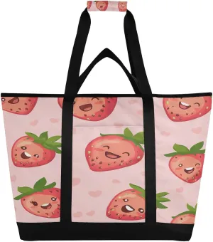 Cute Strawberries Reusable Insulated Lunchbox Cooler Bag, Leakproof Kitchen Grocery Bag Collapsible Portable Cooler Tote Bag for Picnic, Camping, Office, Travel