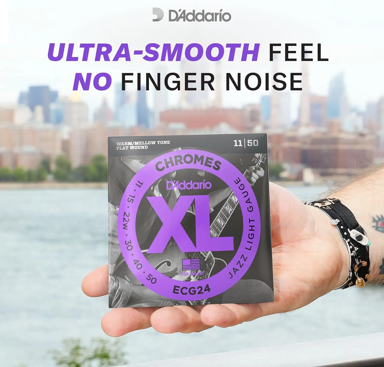 D'Addario XL Chromes Flat Wound Bass Guitar Strings - ECB81-5 - 5 String - Long Scale - Regular Light, 45-132