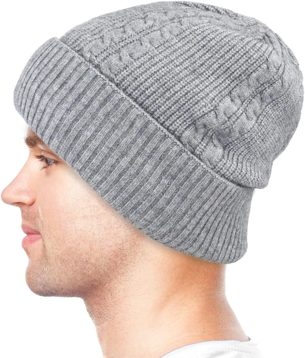Dahlia Men's Skullies & Beanies - Wool, Knit Winter Hat, Fleece Lined,