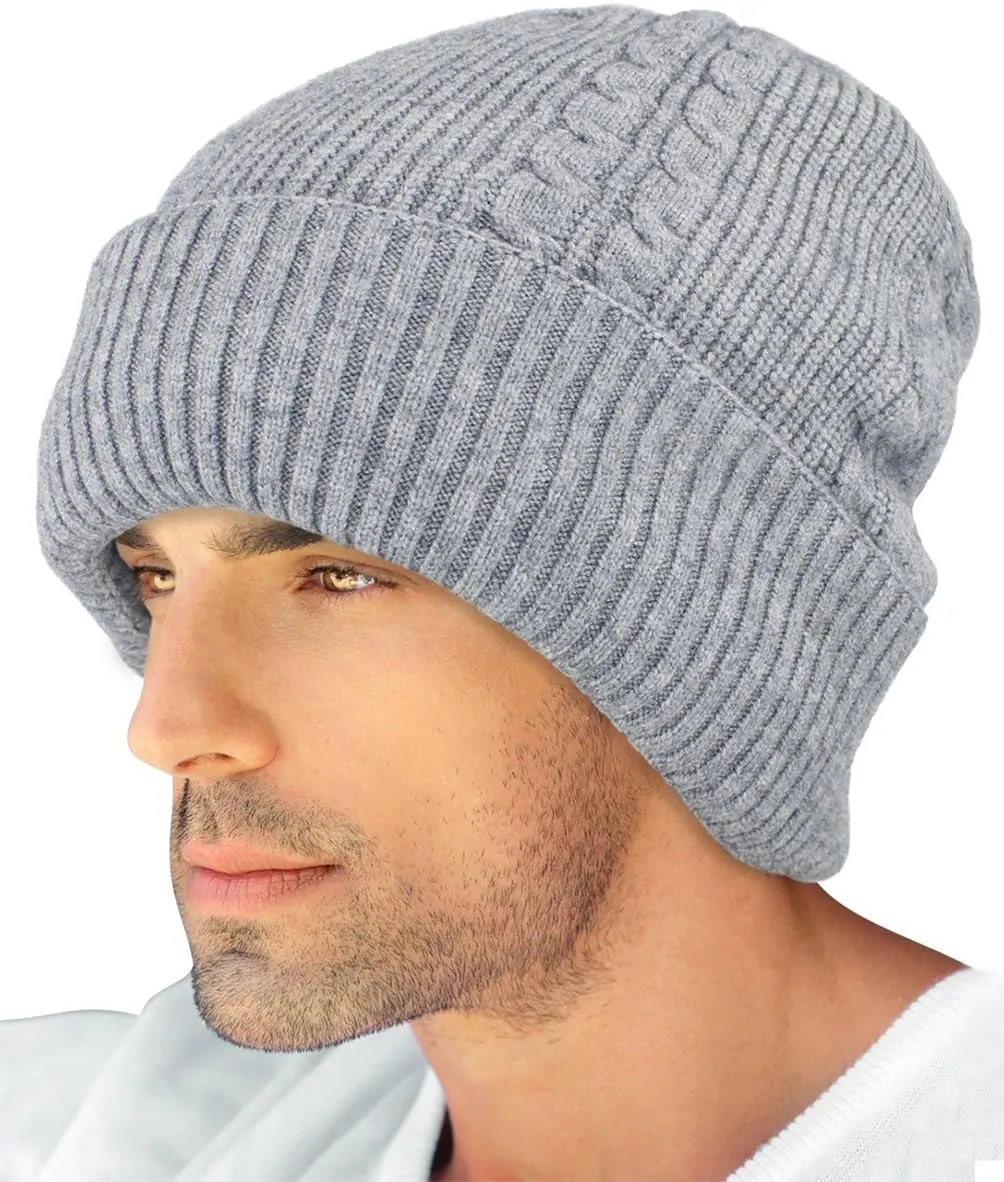 Dahlia Men's Skullies & Beanies - Wool, Knit Winter Hat, Fleece Lined,