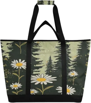 Daisy Flowers Reusable Insulated Lunchbox Cooler Bag, Leakproof Kitchen Grocery Bag Collapsible Portable Cooler Tote Bag for Picnic, Camping, Office, Travel