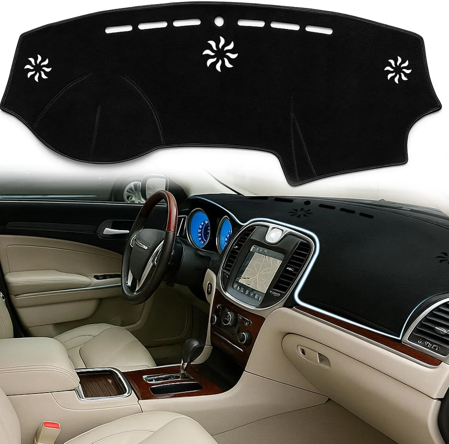 Dash Cover Mat Fit for Chrysler 300 300C 2011 2012 2013 2014 2015 2016 2017 2018 2019 2020 2021 2022 2023 Dashboard Cover All-Black Dash Mat with Anti-Slip Silicone Granules Pad Accessories