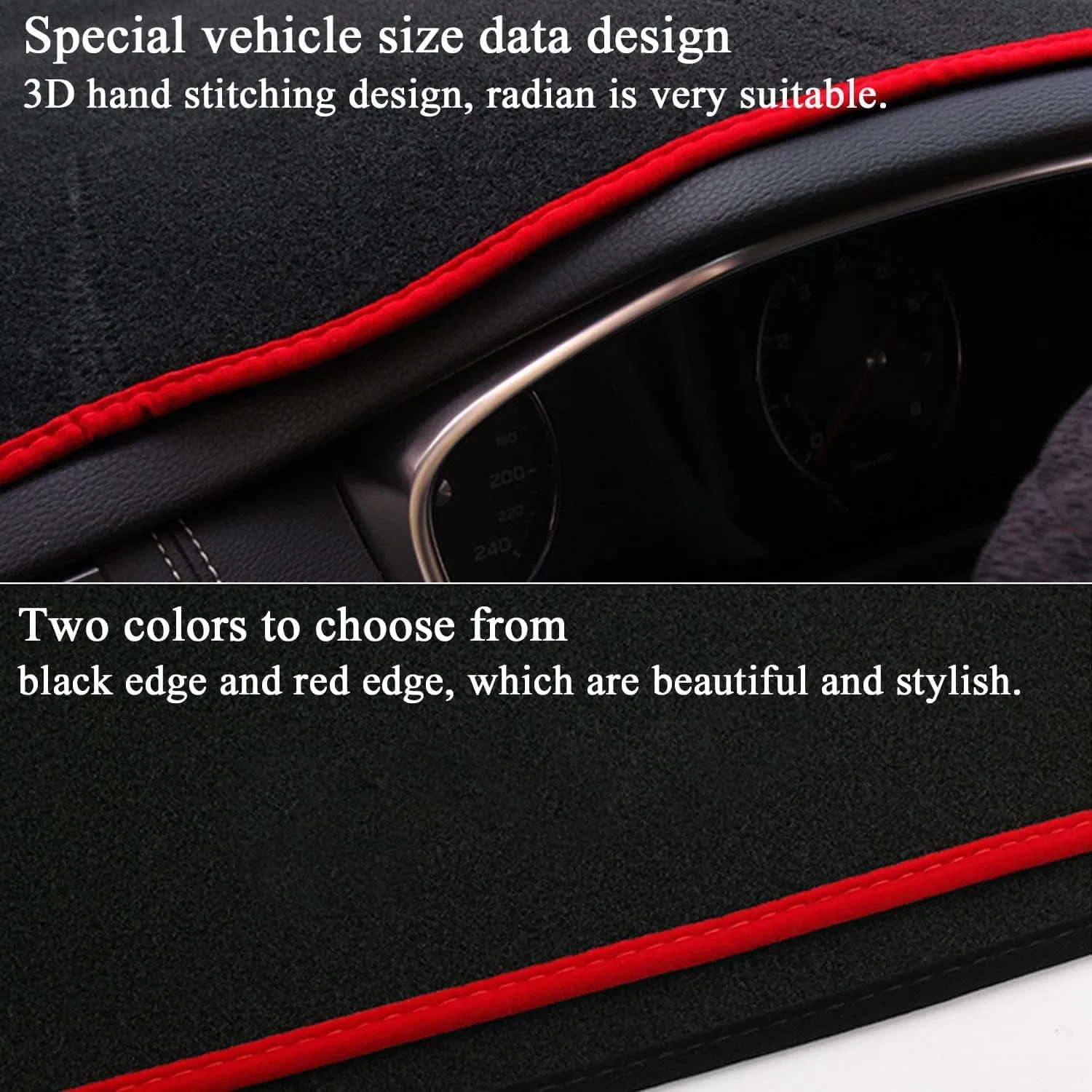Dashboard mat Cover Fit for Chevy Suburban Tahoe Yukon and Sierra 2007-2014,Avalanche and Silverado 1500 LTZ 2007-2013 Interior Decoration Dash Mat Cover Accessories (Red Edge)
